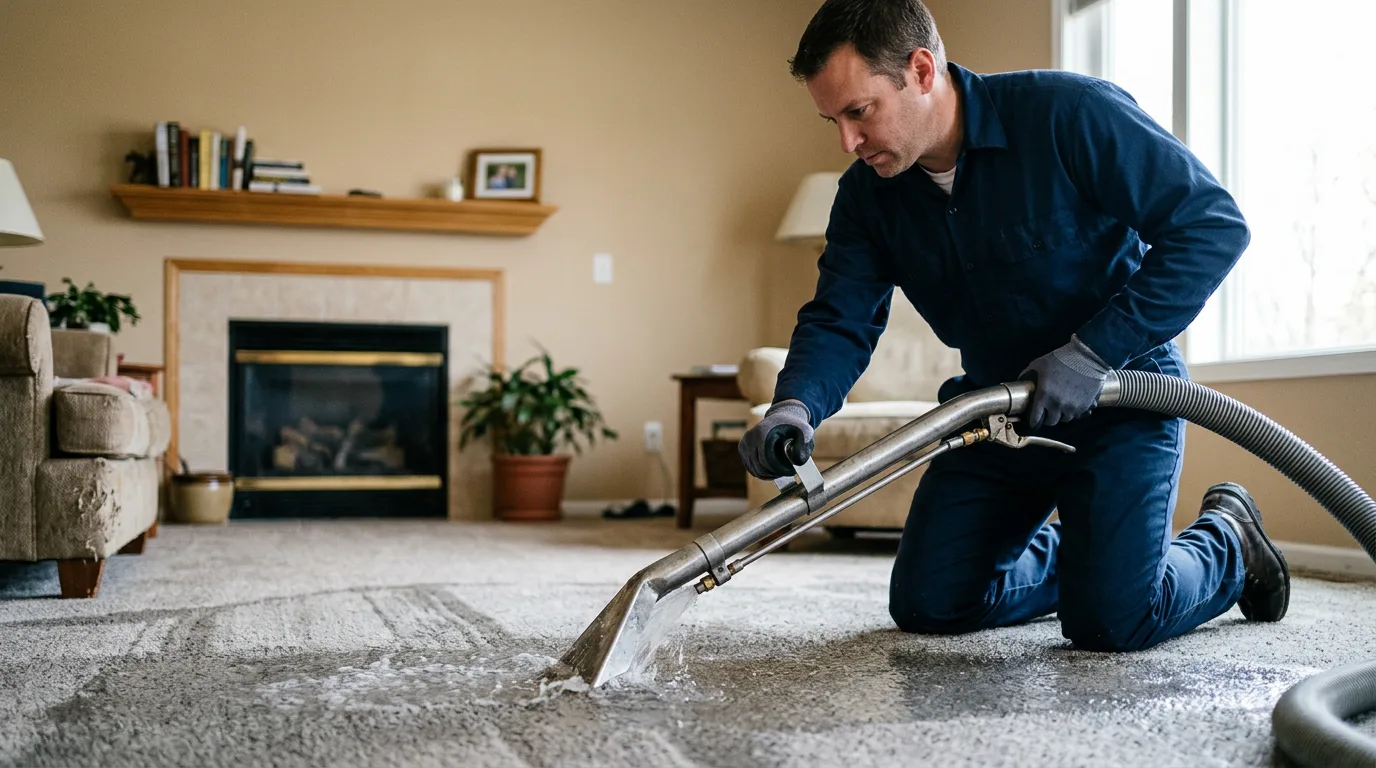 Water damage restoration technician working near Charlton, MA